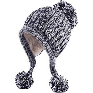 Women Grey Winter Peruvian Cover Ears Beanie Hat Ear Flaps Sherpa Snow